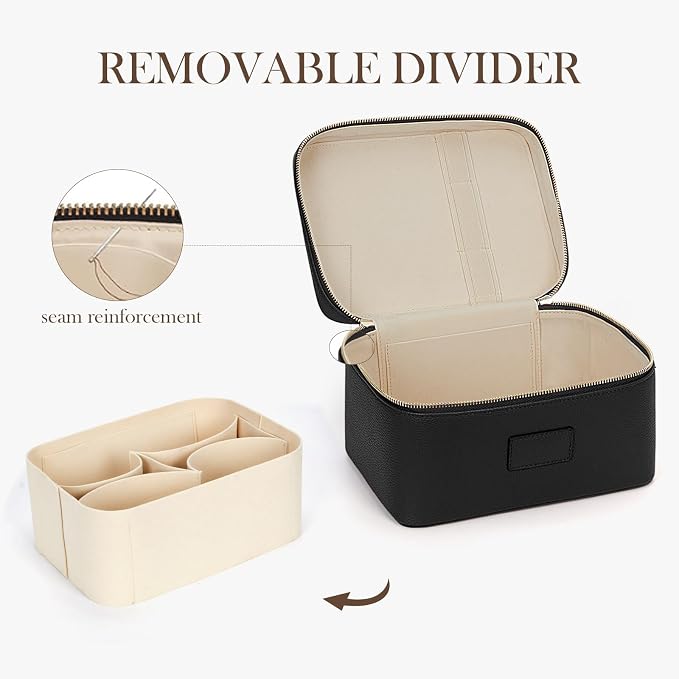 HiTotes Makeup Bag Large Vanity Case for Women Travel Cosmetic Bag Makeup Case Organizer Leather Travel Toiletry Bag - Image 4