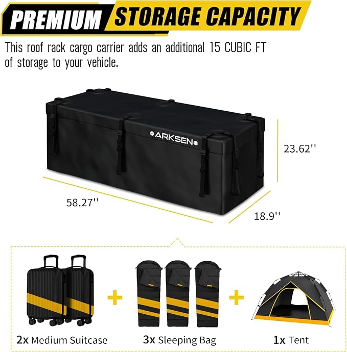 ARKSEN Waterproof Hitch Cargo Carrier Bag for 20" x 60" Baskets, 15 Cubic Feet Large Capacity Luggage Storage (58" L x 19" W x 24" H) for Car Truck SUV RV or Trailer - Image 5