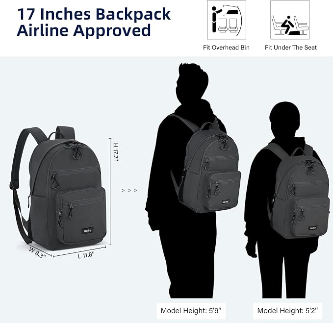 HanTrip Carry On Travel Backpack For Women, 18 Inch Water Resistant Large Backpack Lightweight Bookbag For Men, 8x14x18 Personal Item Bag Casual Daypack Backpacks For Work Office Commuter (Dark Gray) - Image 2