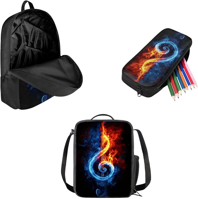 Mumeson Music Note Print Backpack Water Resistant School Bag Outdoor Casual Rucksack School Bag and Lightweight Lunch Bags Portable Pencil Case Back to School Supplies - Image 2