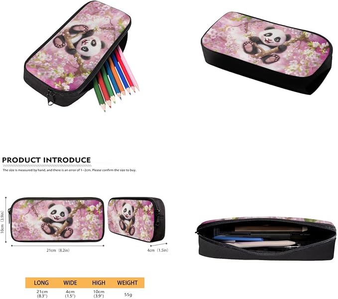 Cherry Blossom Panda Backpack for Girls Kids Backpack with Lunch Box Water Bottle Holder and Big Pencil Case 4PCS Set Bookbag with Front Pocket for School 17" Lightweight Elementary School Bag - Image 5