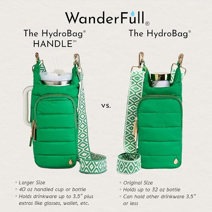 WanderFull Original HydroBag Handle®, Zipper for Handle, 40 oz Water Bottle Holder w/Strap, Crossbody Carrier Bag w/Phone Pocket, Tumbler Accessories - Kelly Green - Image 4