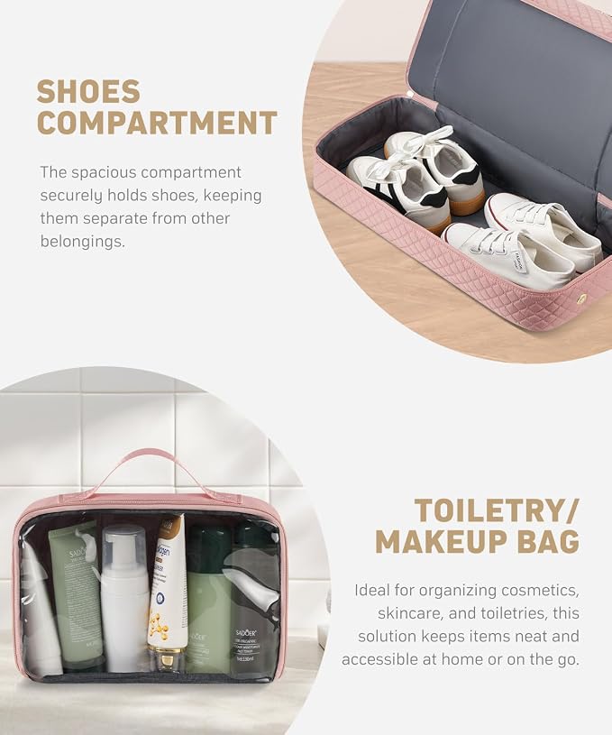 Duffle Bag for Travel, 40L Weekender Bag with Shoe Compartment, Carry On Overnight Bag for Women with Toiletry Bag Duffel Bags with Wet Pocket for Gym Hospital Bags for Labor and Delivery Pink - Image 4