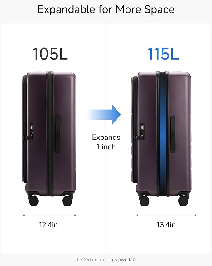LUGGEX Checked Suitcase Top Opening, Expandable Polycarbonate Hard Shell Suitcase with Wheels (FX-Core, Purple, Bigger 28 Inch, 105L-115L) - Image 5