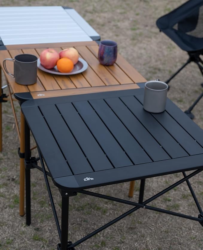 iClimb Lightweight Stable Alu. Folding Square Table Roll Up Top with Carry Bag for Camping Picnic Backyards BBQ Camp Kitchen (Black, L) - Image 2