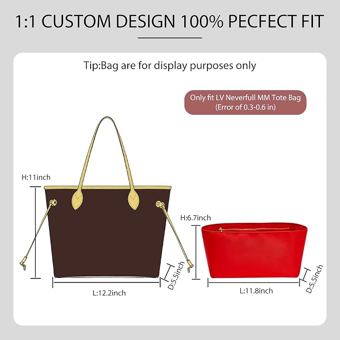 Soft Nylon Purse Organizer Insert for Lv Neverfull MM Tote Bag, Waterproof Lightweight Luxury Neverfull MM Organizer Red, Handbags Divider Inner Shaper with Cup Holder & Zipper Pocket - Image 2