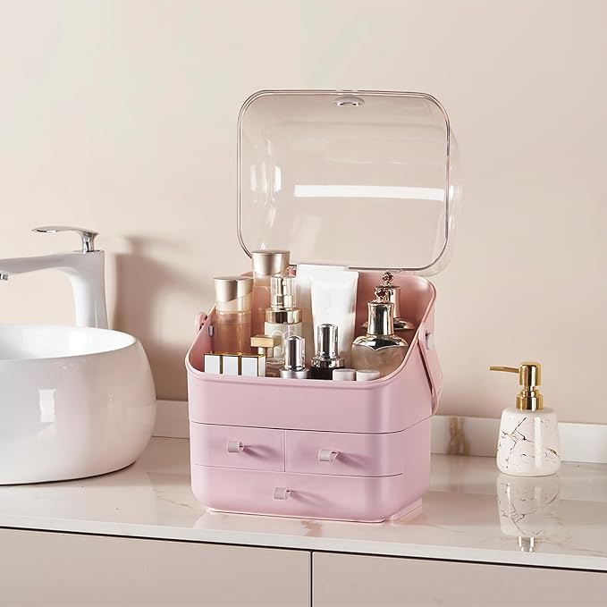 Large Makeup Organizer w Drawers Beauty Organizer Makeup Box Holder Vanity Organization Desk Countertop MakeUp Organizers Bathroom Counter Organizer Skincare Cosmetic Case Stand Dustproof Lid Gift - Image 6