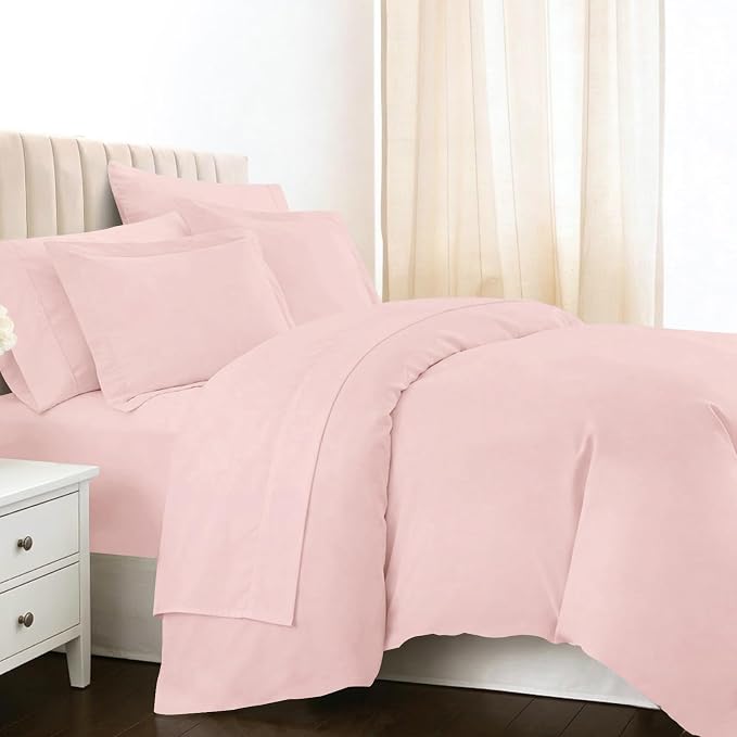 Pizuna Pure 100% Long-Staple Cotton Duvet Cover + Sheet Set Full, Luxurious 400 Thread Count Long Staple Cotton, Soft Sateen Weave Bedding Set (Light Pink) by Pizuna
