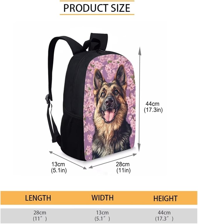 German Shepherd Backpack for School Girls 3rd Grade Preppy Dog Kids Bookbag with Lunch Box Set Cherry Blossom Elementary Back Pack Book Bags Lunchbox Water Bottle Holder Pencil Case 6-8/8-10 - Image 4
