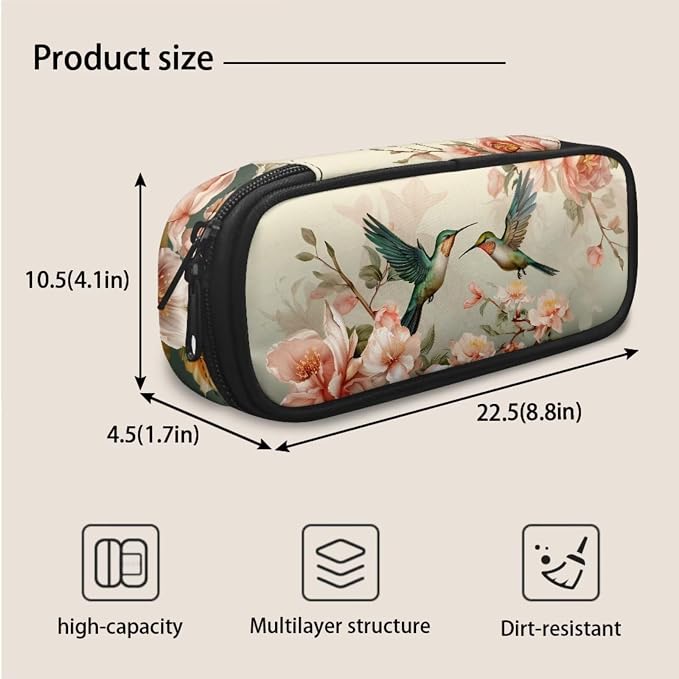Humingbird Kids Backpack Girls Elementary School Floral School Bags for Teens 3 Pcs Set Travel Bookbag with Lunch Bag and Pencil Case for School - Image 7