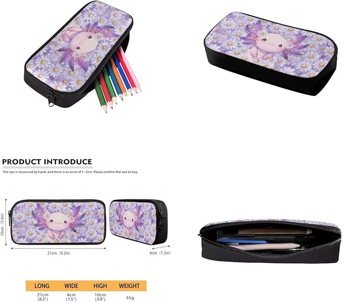 Daisy Axolotl Backpack for Girls Kids Backpack with Lunch Box Water Bottle Carrier with Strap and Big Pencil Case 4PCS Set Bookbag with Front Pocket for School 17" Sturdy Elementary School Bag - Image 5