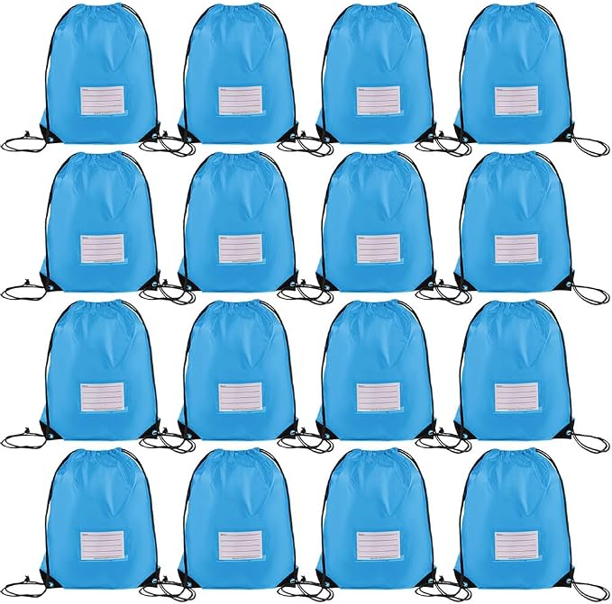 CODOBON 16 Pack Drawstring Bags,Bulk Draw String Backpack, DIY Gym Sports Cinch Bag Sackpack for Women Men, Sky Blue by CODOBON