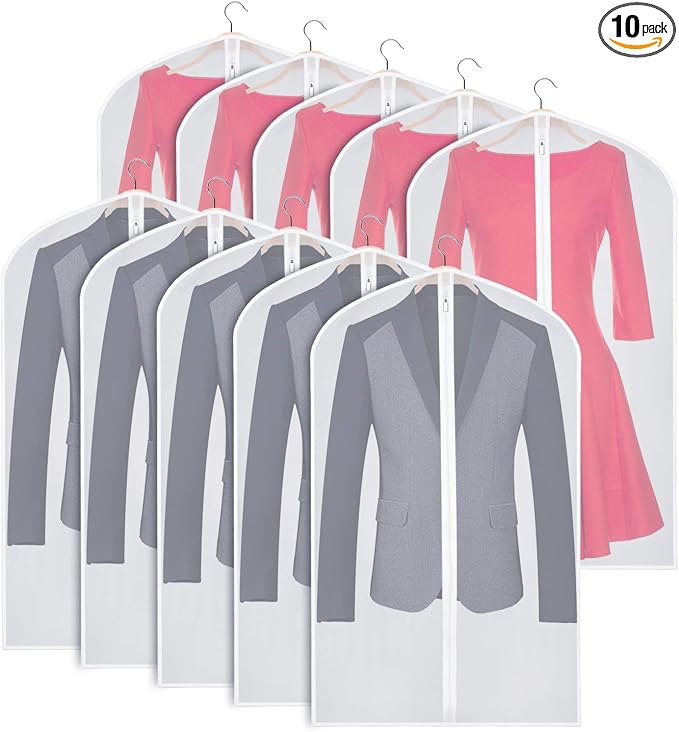 Zilink Clear Garment Bags Suit Bag for Storage 43-inch with Sturdy Zipper Suit Cover for Suit, Coat, Dress Clothes Cover Storage, Set of 10 by Zilink