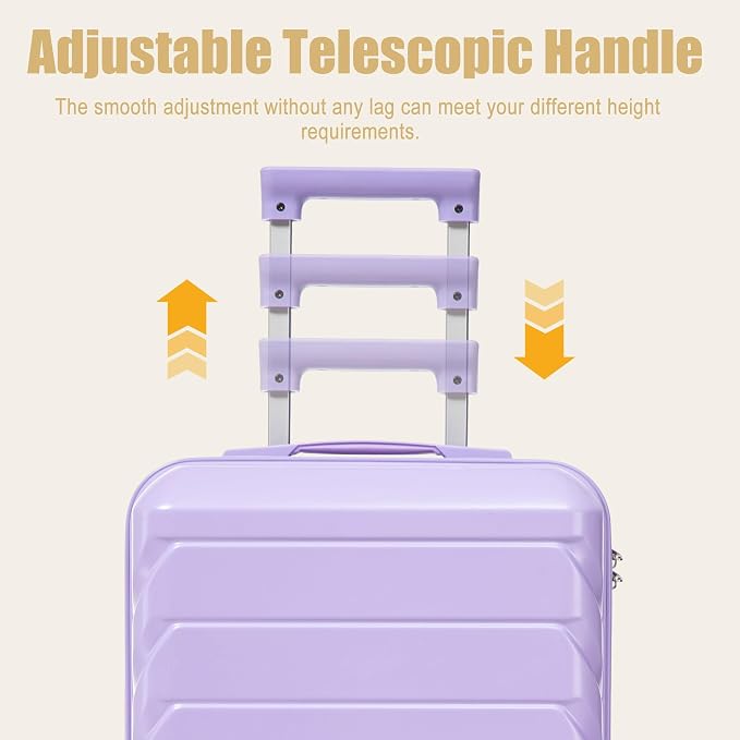 GDFStudio 20 Inch ABS Hard Shell Carry-On Luggage, Spinner Wheel Suitcase with Printed Stripe Pattern and TSA Combination Lock - Blue+Purple - Image 6