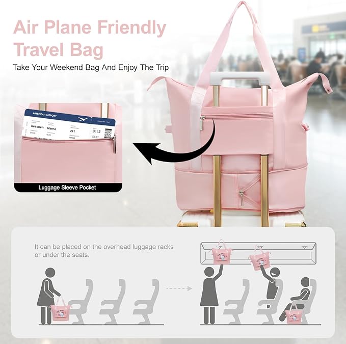AmBealla Large Waterproof Travel Bag Weekender Carry On Tote,Lightweight Polyester Luggage Sleeve Overnight for Women Girls,Fits on Suitcase Work&Gym Sports - Image 7