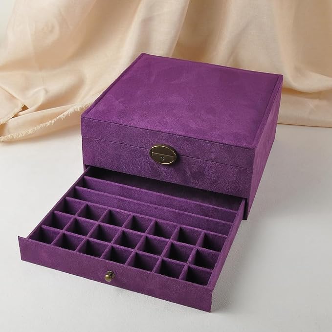 Jewelry Organizer 5 Layers Velvet Square Jewelry Box Women Necklace Ear studs Display Bangles Large Jewelry Storage Case Drawer GY306 (purple) - Image 5