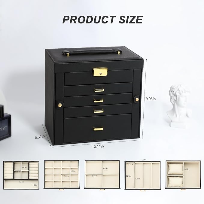 Large Jewelry Organizers and Storage, Jewelry Box for Women 5 Layers Jewelry Organizer, Large Jewelry Boxes & Organizers for Women, Black - Image 7