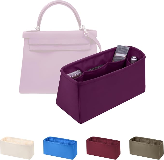 Women's Purse Organizer Insert - Satin & Lightweight Fabric with Inside Pockets, Portable for Commute, Travel, Shopping, and Evening, Multicolor Options, Fits for Kelly 28(Anemone, KL28 Retourné) by KINGSINBAG