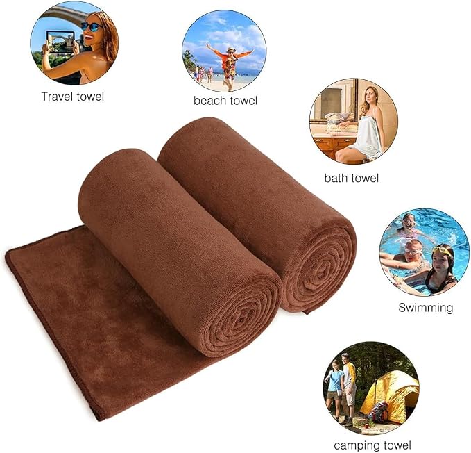JML Microfiber Bath Towels, Bath Towel 4 Pack 30" x 60", Oversized, Soft, Super Absorbent and Fast Drying Bathroom Towel Set for Sport, Fitness, Yoga (Brown) - Image 7