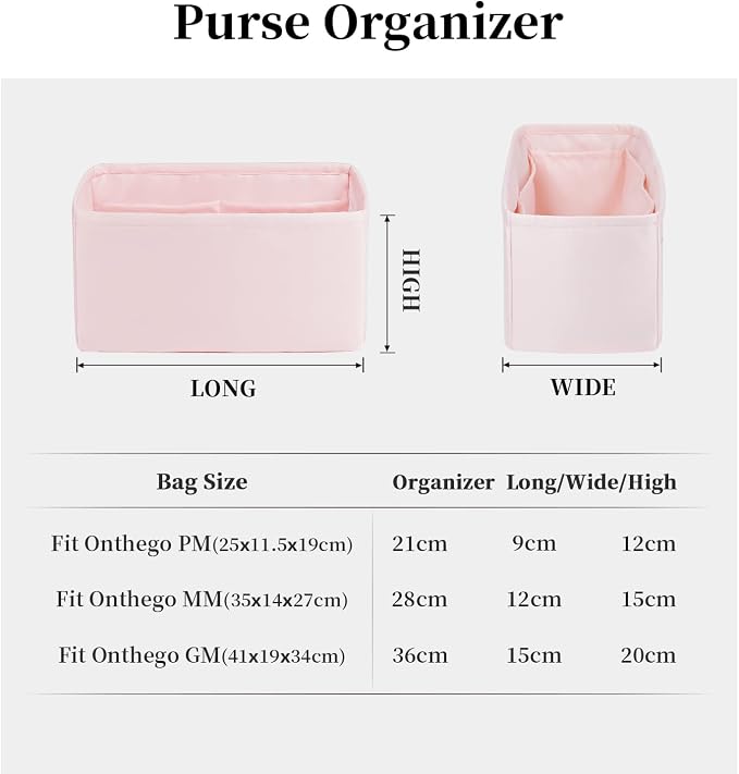 Organizer Insert for Onthego MM, Satin Purse Organizer for Luxury Bag, Lightweight and Soft Purse Dividers for Woman Handbags, Multiple Pockets with Organized Capacity (Pink, MM) - Image 7