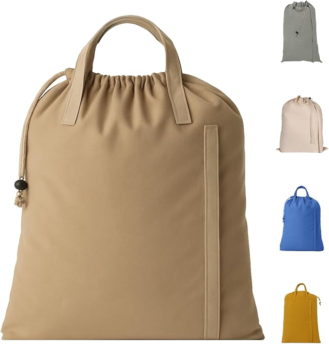LFH Home Cotton Rich Canvas Large Laundry Bag with Handle, Heavy Duty Drawstring Closure Washable Laundry Bags, School Travel, Home, Hotel, College Dorm, Organizer Sack, Toys Clothes 24x36-Beige by LFHHomePrivateLimited