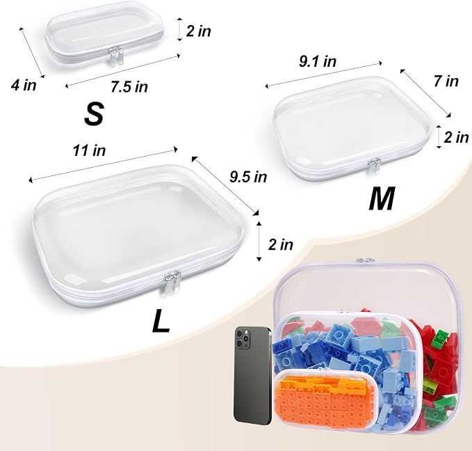 Clear Hard Plastic Zipper Case,Transparent Double Zippers Hard Pouch with 6pcs,Portable Travel Organizer Bin for Toy Storage - Image 3