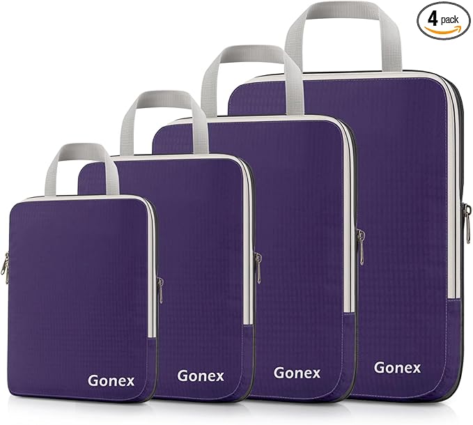 Gonex Compression Packing Cubes, 4pcs Expandable Storage Travel Luggage Bags Organizers (Purple) by Gonex