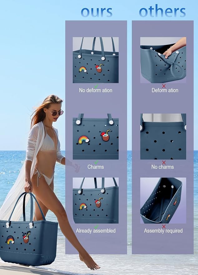 Baonat Beach Bag Rubber Tote Bag - Waterproof Travel Bag for Women Washable Tote Bag Handbag for Sports Beach Market Pool - Image 6