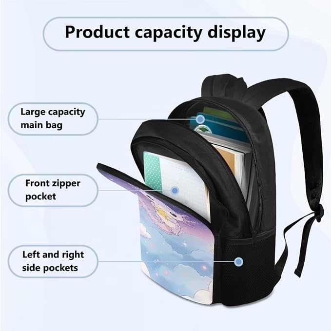 Axolotl Backpack Set for Girls with Water Bottle Sleeve Lunch Box Pencil Case for School, School Backpack Kids Student Back to School Bookbag - Image 2
