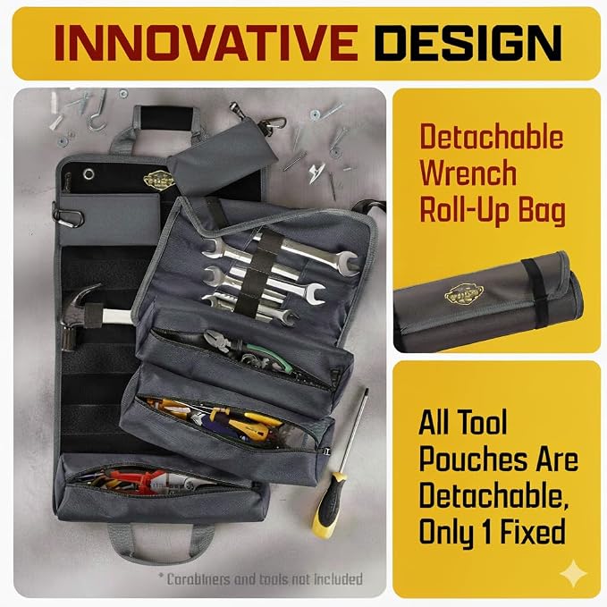 Ryker Personalized Tool Roll Organizer Customized Name Gifts for Men, PRO-B | Personalized Tool Bag for Men. Customizable Backpack w/ Personalized Name Custom Tool Kit Name Sign With Wrench Roll & Labels - Image 4