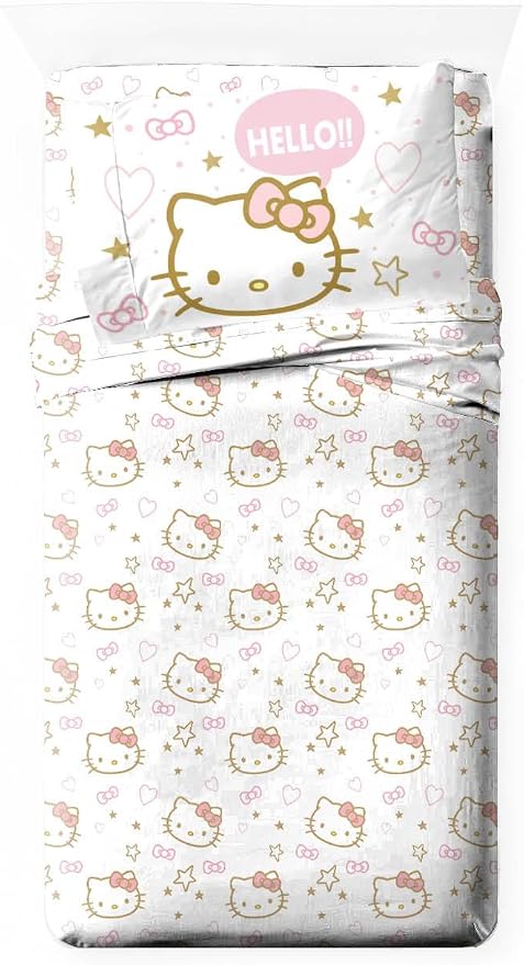 Jay Franco Sheet Set with Fitted, Flat Sheets & Pillow Cover - Ultra-Soft Bedding with Pillowcase for Room Decor, Pink - Hello Kitty, 3 Piece Twin by JayFranco