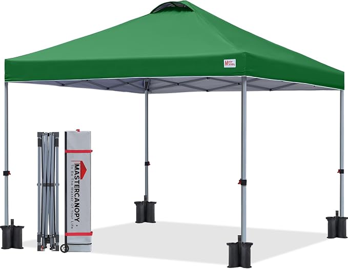 MASTERCANOPY 10x10 Pop Up Canopy Tent, 1 Person Setup Instant Shelter,Outdoor Portable Beach Canopy with Roller Bag, 4 Sandbags, 4 Ropes, 8 Stakes (10x10, Forest Green) by MASTERCANOPY