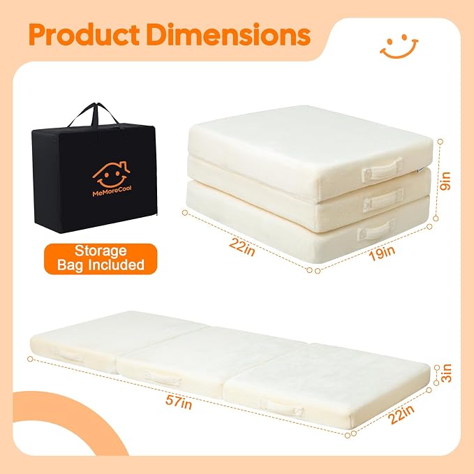 MeMoreCool Foldable Floor Mattress for Kids Trifold, 57x22 Inch Beige | Trifold futon floor mattress for playroom, reading nook and travel, washable - Image 3