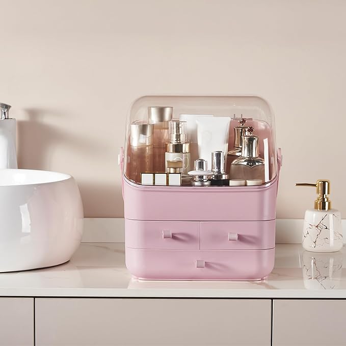 Large Makeup Organizer w Drawers Beauty Organizer Makeup Box Holder Vanity Organization Desk Countertop MakeUp Organizers Bathroom Counter Organizer Skincare Cosmetic Case Stand Dustproof Lid Gift - Image 5