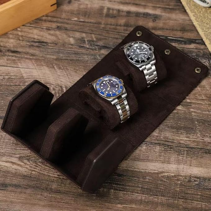Genuine Leather Watch Roll Travel Case, Vintage Full Grain Leather Hexagon Watches Storage Organizer with Display Removable Pillows & Solid Dividers for Home Storage &Display (2 Slot) - Image 6