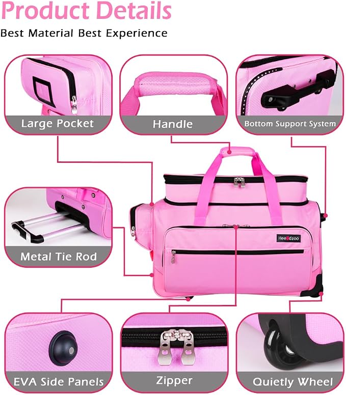 Dance Bag with Garment Rack,23inch Dance Competition Garment Bags with Clothes Rack,Suitcase,Rolling Duffle for Travel, Wheeled Drop-Bottom Upright Luggage Closet Suitcase(Expand-Pink - Image 4