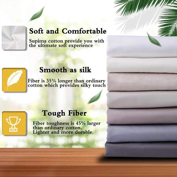 100% Supima Cotton Sheets 600 Thread Count,Bed Sheet Set Queen Size Sheets 4 Pieces,Soft & Silk Sateen Weave, Fits Mattress Up to 18",Deep Pocket, Breathable & Fade Resistant(Blue Grey,Queen) - Image 2