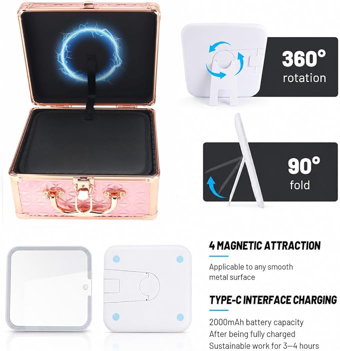 Makeup Case with LED Mirror, Portable Lockable Vanity Case, Travel Makeup Train Box for Women, Cosmetic Organizer, Detachable 3-Color Lighted Mirror, Adjustable Dividers, Brush Holder - Image 6
