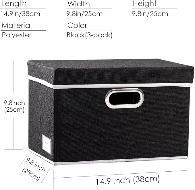 PRANDOM Foldable Storage Bin with Lid [5-Pack] Linen Fabric Decorative Storage Box Organizer Container Basket Cube with Handles Divider for Closet Office Living Room Black(14.9x9.8x9.8) - Image 5
