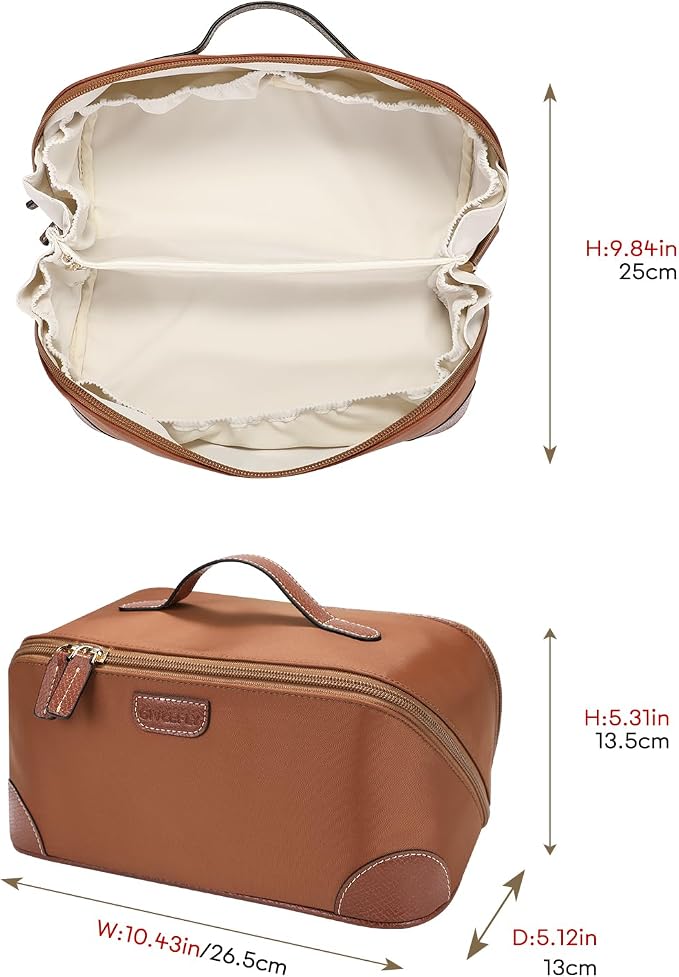 GIVLEFLY Makeup Bag for Women, Large Cosmetic Bag, Travel Toiletry Bag, Waterproof Nylon Organizer with Microfiber Leather, Flat Open for Skincare & Brushes - Image 8