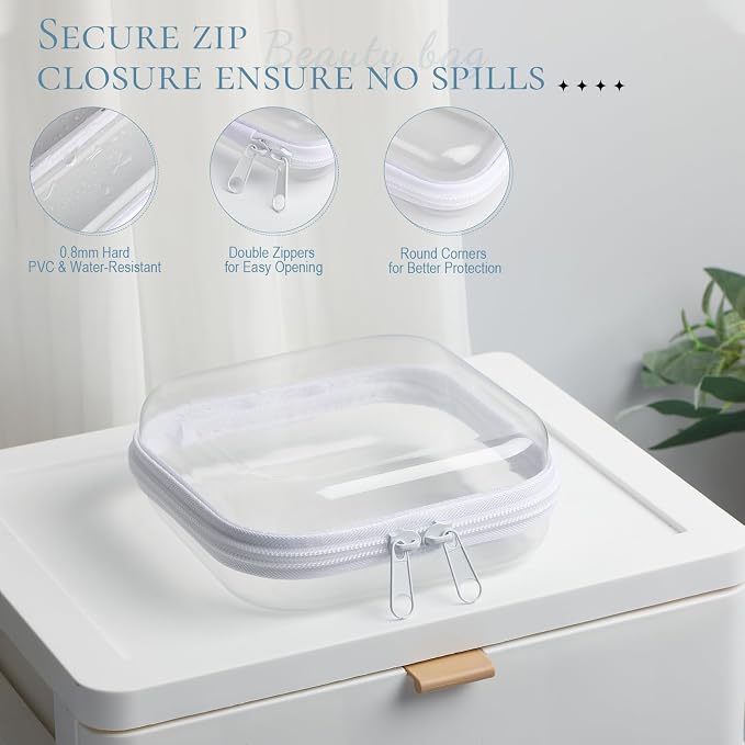 Sanwuta 6 Pcs Clear Hard Zipper Case Plastic Zipper Pouches Transparent Makeup Bag Pencil Case Pouches Toiletry Diaper Bag for Travel Toy Storage Organizer Bins(White,5 x 5 x 2 Inch) - Image 4