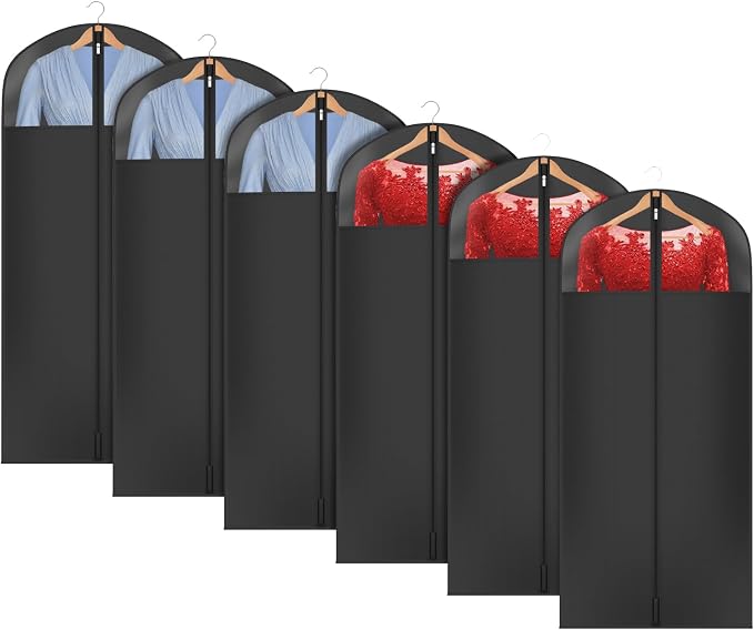 Univivi Long Garment Bags for Hanging Clothes, 54" Dress Bags for Gowns Long for Closet Storage with Large Visible Window for Long Suits, Coats, Dresses, 6 Pack, Black by Univivi