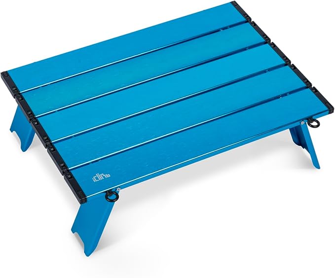 iClimb Ultralight Compact Mini Beach Picnic Folding Alu. Table with Carry Bag, Two Size (Blue - S) by iClimb