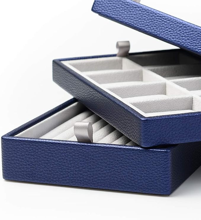 Oirlv Blue Leather Jewelry Box Handmade Travel Jewelry Organizer Storage Case Holder For Girl Lady Earring,Ring,Necklace,Pendant,Watch,Bracelet.(3 layers) - Image 7