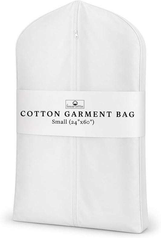 Premium 100% Cotton Cover – 60" Off-White Soft Fabric Suit Cover with YKK Zipper – Breathable, Washable, Dust-Proof Storage for Suits, Long Coats, Dresses, Jackets & Travel/Closet Use by ForeverCotton