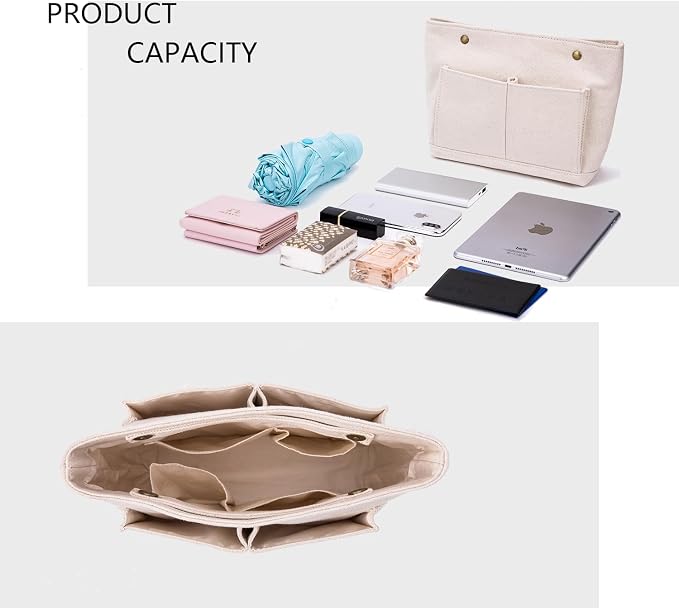 Cosmetic Bags - Bag Organizer Insert with Purse Dividers - Inside Purse Organizer for Easy Storage -Lightweight and Convenient (S, Beige) - Image 4