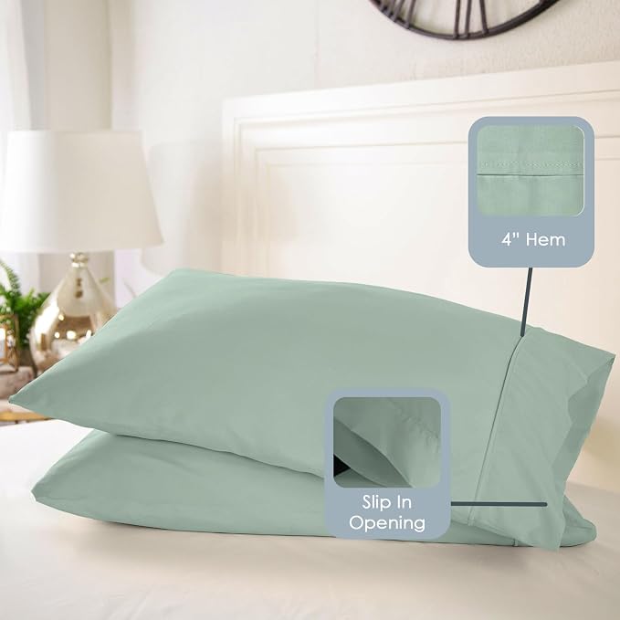 Pizuna Pure 100% Luxury Cotton Queen Size Pillow Case Sea Foam, 1000 Thread Count 100% Long Staple Cotton Sateen Pillowcase, Pillow Covers with Stylish 4" Hem (Combed Cotton Pillowcase) - Image 3