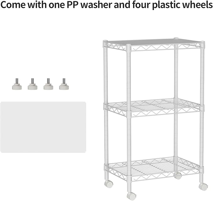 Golpart Small 3 Tier Shelves Storage Wire Shelving Unit Metal Shelf Adjustable Organizers Storage Shelving with Wheels for Bathroom Laundry Room Kitchen Pantry11.7”D x 17.7”W x 30.7”H White - Image 4