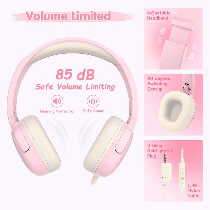 ACESAK Backpack for Girls with Headphones - Girls Backpack with Lunch Box, Pencil Case & Kids Headset - 3.5mm Wired Headphones for School Bookbag Schoolbag Set Back To School Gift (Pink) - Image 4