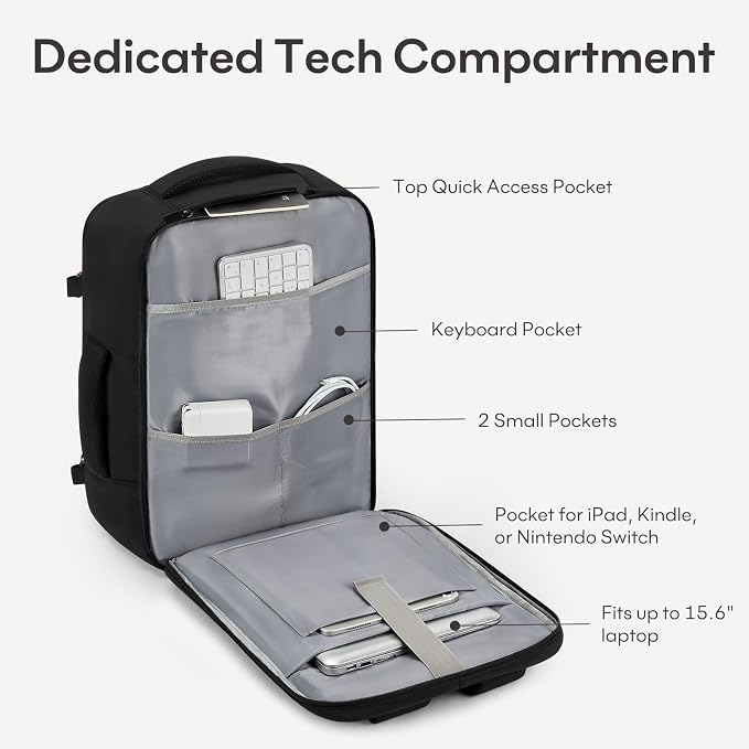 mibasies 30L Travel Backpack for Women & Men: Flight Approved Carry On Backpack, TSA Personal Item Bag with Water Bottle Pocket, Weekender Essentials Backpacks fits 15.6" Laptop - Black - Image 4